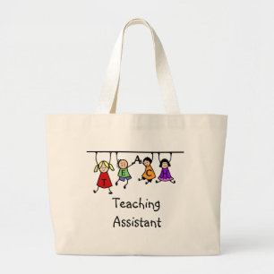 Bolsa Tote Grande Melhor Assistente de Ensino do Mundo com Cartoon p