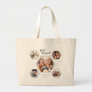 Bolsa Tote Grande Melhores Amigos Foto Colagem Personalizada Script