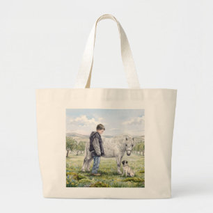 Bolsa Tote Grande Melhores Amigos-Menino com Pônei e Cachorro em um