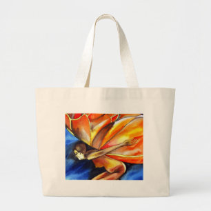 Bolsa Tote Grande Menina borboleta arte de fantasia surreal original