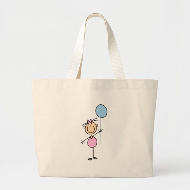 Bolsa Tote Grande Menina com figura saco da vara do balão (Frente)