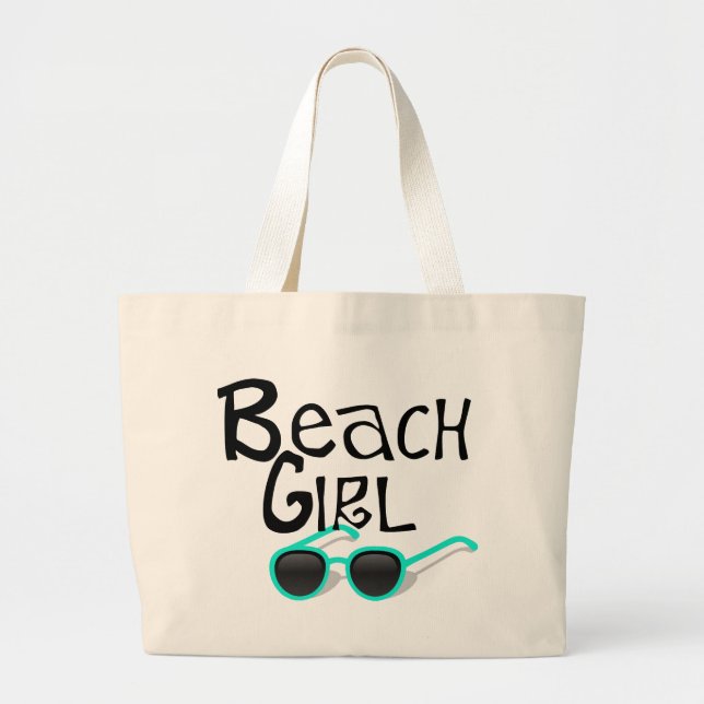 Bolsa Tote Grande Menina da praia com óculos de sol (Frente)