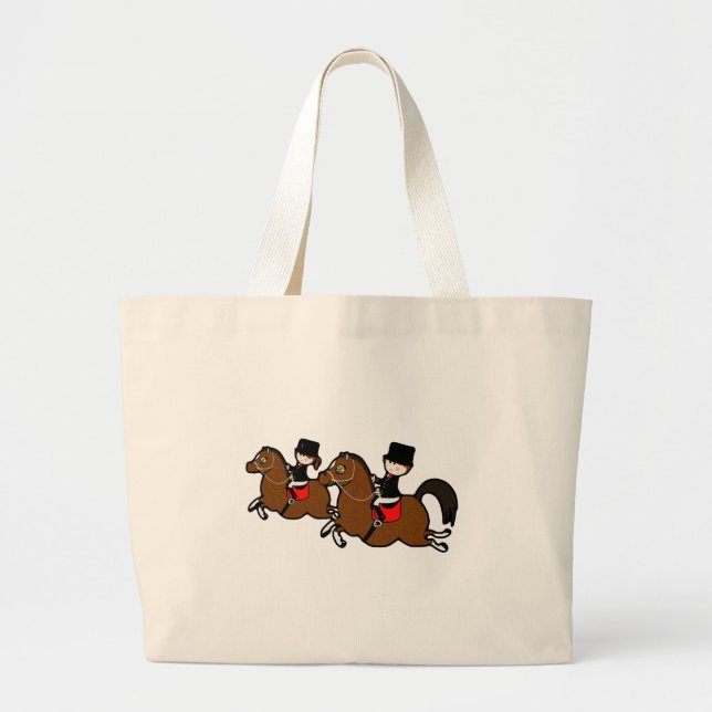 Bolsa Tote Grande Menina de desenho animado bonita andando de cavalo (Frente)