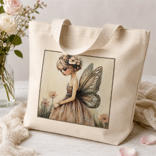 Bolsa Tote Grande Menina de Flores Fada Elegante Presente de Casamen