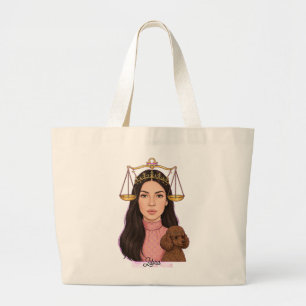 Bolsa Tote Grande Menina de Libra com Poodle – Horóscopo Zodiacal