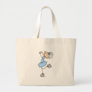 Bolsa Tote Grande Menina do patinagem no gelo no saco azul
