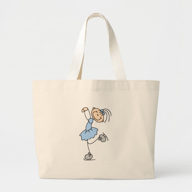 Bolsa Tote Grande Menina do patinagem no gelo no saco azul (Frente)