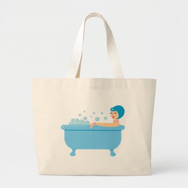 Bolsa Tote Grande Menina retro do banho de espuma (Frente)