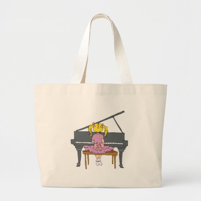 Bolsa Tote Grande menina tocando piano (Frente)