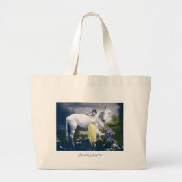 Bolsa Tote Grande menina vitoriosa com cavalo branco