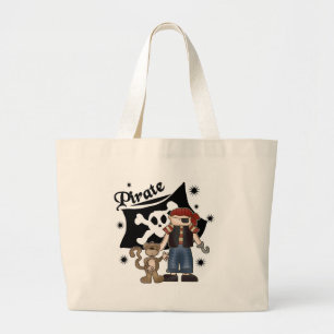 Bolsa Tote Grande Menino do pirata com macaco