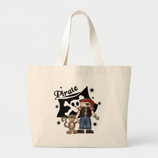 Bolsa Tote Grande Menino do pirata com macaco (Frente)