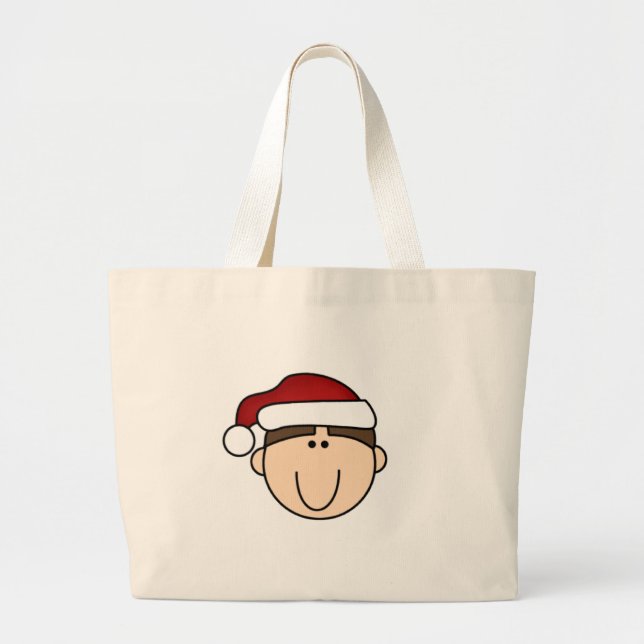 Bolsa Tote Grande Menino triguenho no chapéu do papai noel (Frente)