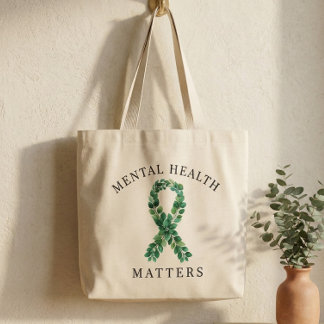 Bolsa Tote Grande Mental Health Matters Botanical Green Ribbon