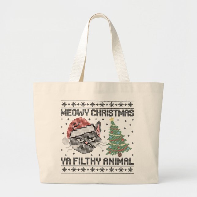 Bolsa Tote Grande Meowy Christmas Ya Filthy Animal - Ugly Christmas (Frente)