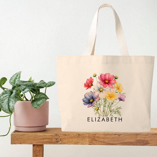 Bolsa Tote Grande Mês de Nascimento de Outubro Flower Personalizou P (Criador carregado)