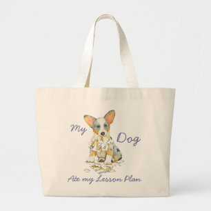 Bolsa Tote Grande Meu Corgi de Galês do casaco de lã comeu meu pla