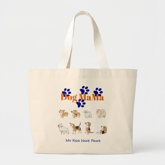 Bolsa Tote Grande Meus Filhos Têm Cachorro Mãe - Presente Para Mães  (Frente)