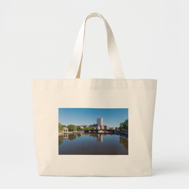 Bolsa Tote Grande milwaukee riverfront e ponte estatal de rua (Frente)