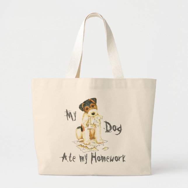 Bolsa Tote Grande Minha Fox Terrier Com Fio Comeu Minha Casa (Frente)