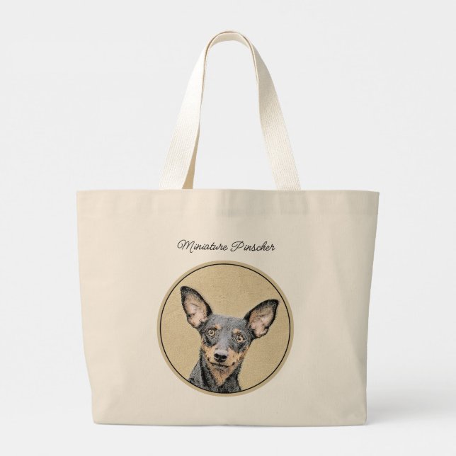 Bolsa Tote Grande Miniatura Pinscher Pintando Bela Arte Original de  (Verso)