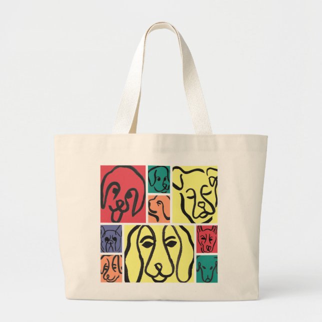 Bolsa Tote Grande Minimal Dogs Line Art Collage (Frente)