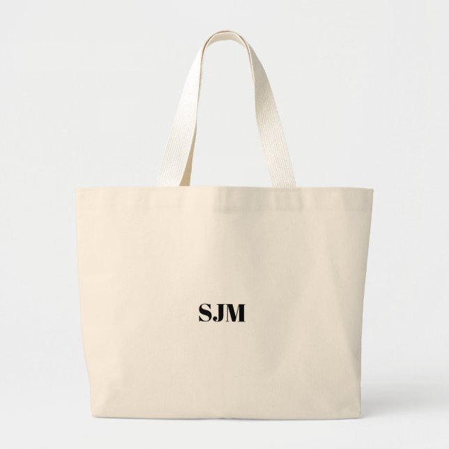 Bolsa Tote Grande Minimalist black Custom monogram initials name (Frente)