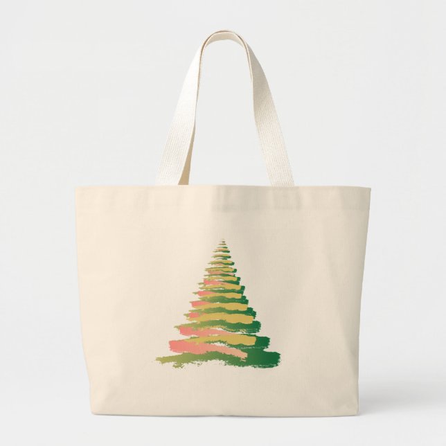 Bolsa Tote Grande Minimalist Brushstroke Christmas Tree (Frente)