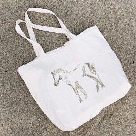 Bolsa Tote Grande Mínimo e moderno Cavalo Branco Traçado Elegante