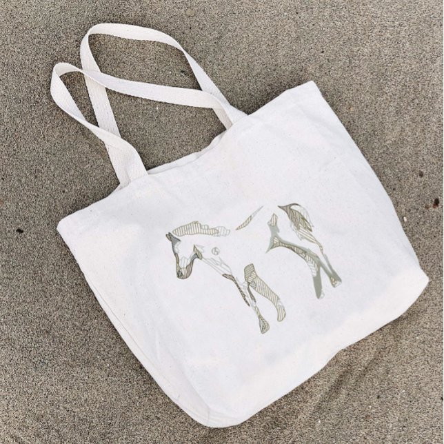 Bolsa Tote Grande Mínimo e moderno Cavalo Branco Traçado Elegante (Criador carregado)