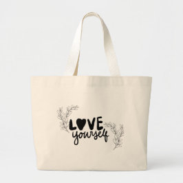 Bolsa Tote Grande Mínimo Moderno "Ame a Si Mesmo" Tote Botânico