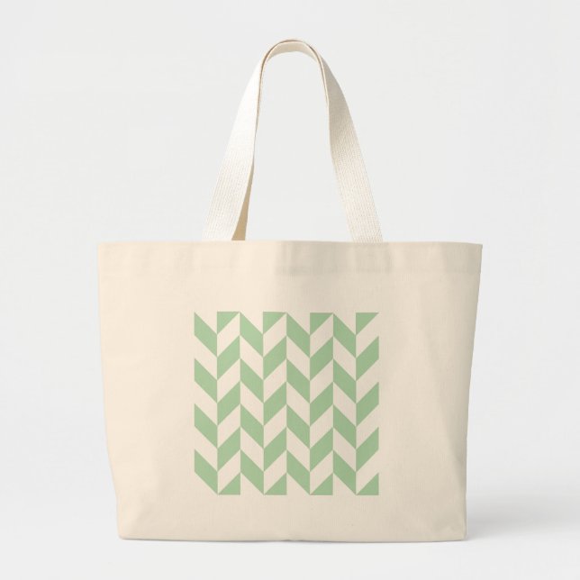 Bolsa Tote Grande Mint Green Herringbone Pattern (Frente)