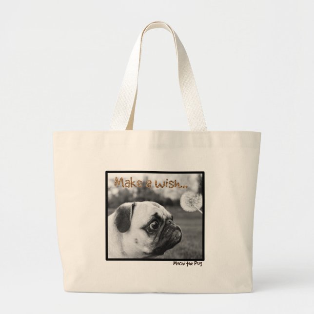 Bolsa Tote Grande Mochi o Pug faz um desejo (Frente)