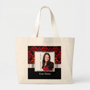 Bolsa Tote Grande Modelo de foto de damasco vermelho e preto