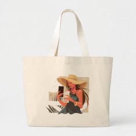 Bolsa Tote Grande Modern Art Girl With A Hat