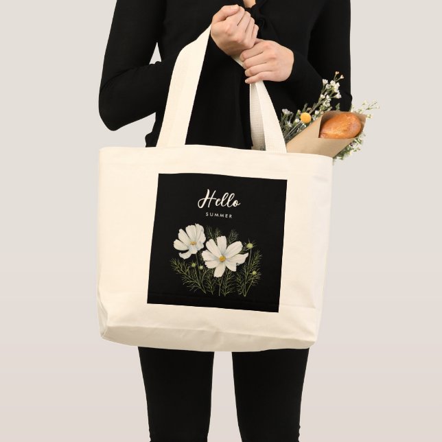 Bolsa Tote Grande Mola-d-água Branca de Cosmos Flores Botânicas (Frente (produto))