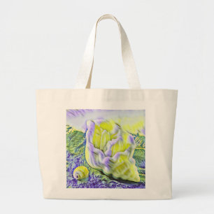 Bolsa Tote Grande Mola d'água pintada com uma casca roxa amarela