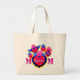 Bolsa Tote Grande Mom corazones mexicanos Nombre editable
