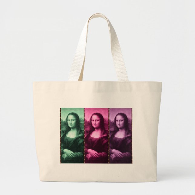 Bolsa Tote Grande Mona Lisa Animal Imprime Púrpura Rosa Verde (Frente)
