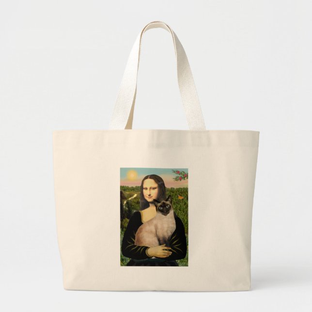 Bolsa Tote Grande Mona Lisa - Gato Siamês de Seal Point (Frente)