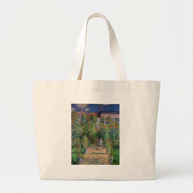 Bolsa Tote Grande Monet Garden Vetheuil Impressionim Pintura (Frente)