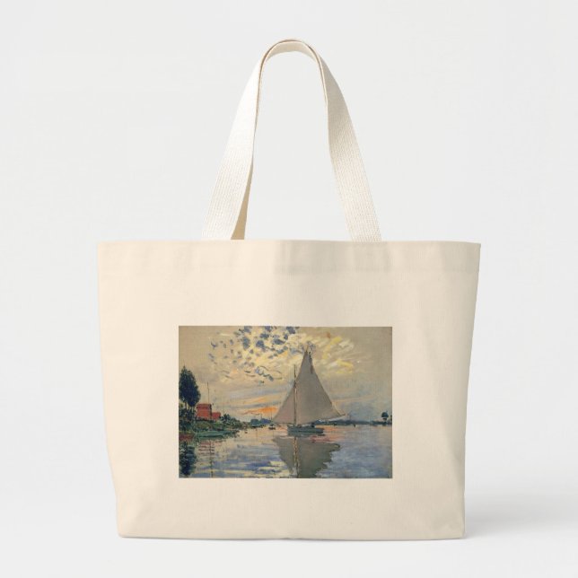 Bolsa Tote Grande Monet Sailboat French Impressionism Classic Art (Frente)