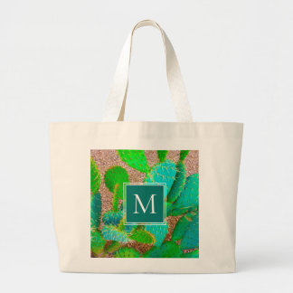 Bolsa Tote Grande Monograma Botânico do Deserto Cacto Verde