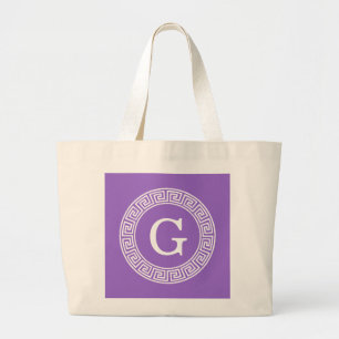 Bolsa Tote Grande Monograma chave grego branco Amethyst da inicial