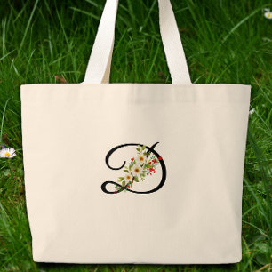 Bolsa Tote Grande Monograma clássico flor vermelha branca presente