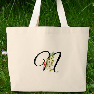 Bolsa Tote Grande Monograma clássico N presente de mãe flor branca v