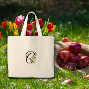 Bolsa Tote Grande Monograma clássico O flor vermelha branca presente