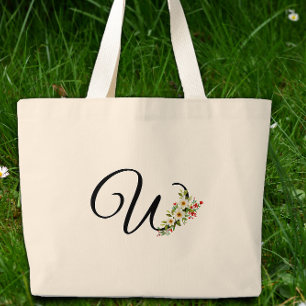 Bolsa Tote Grande Monograma clássico W flor vermelha e branca presen