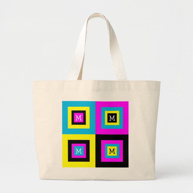 Bolsa Tote Grande Monograma CMYK do Designer Gráfico (Frente)