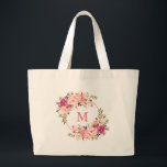 Bolsa Tote Grande Monograma de cupão Floral Cor-de-Água Rosa<br><div class="desc">Sanita Floral Cor-de-Água Cor Rosa Monograma Saco Grande</div>